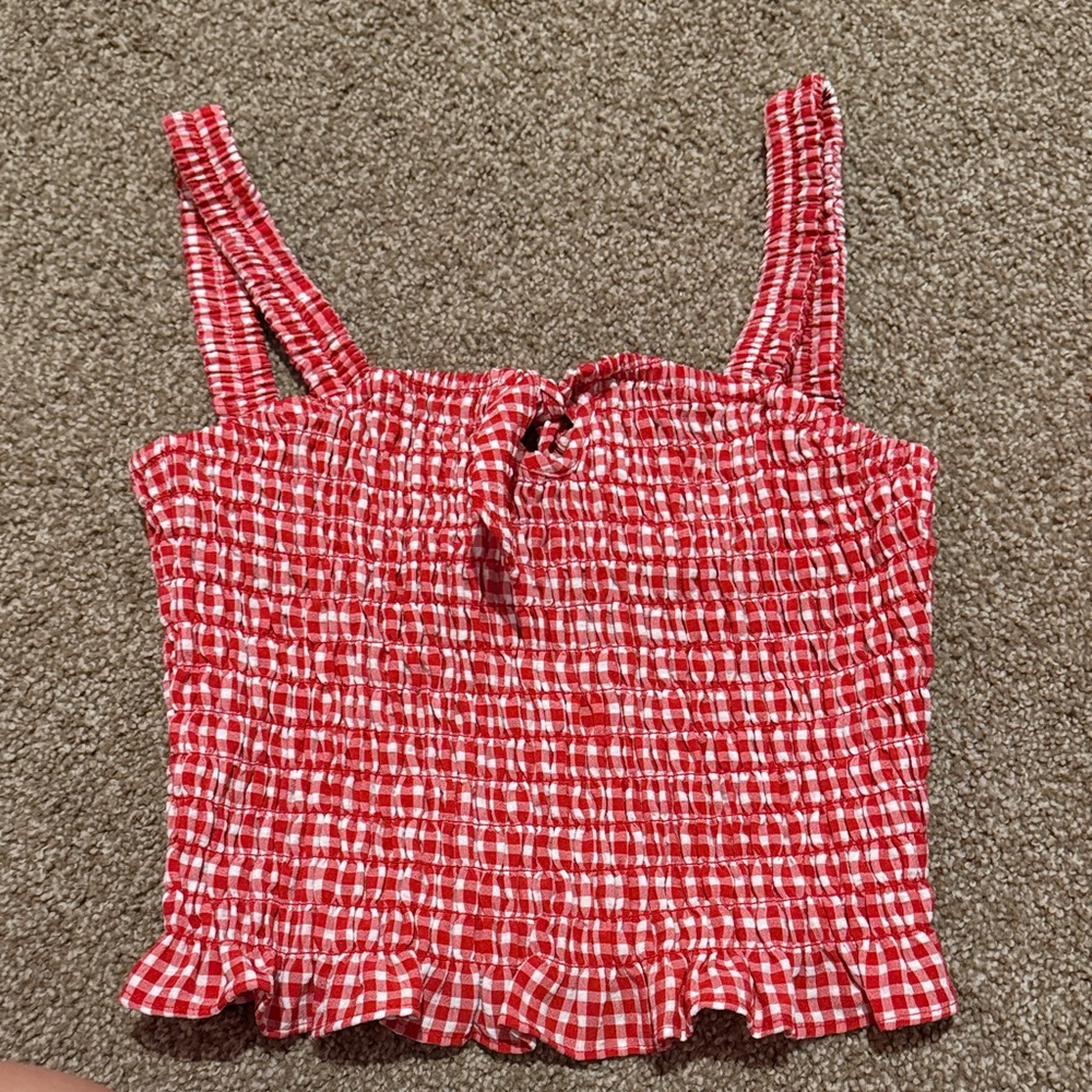 Red Gingham Smocked Crop Top